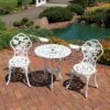 Sunnydaze Decor Sunnydaze Flower Design Cast Aluminum Bistro Set With Cast Iron Legs, White, 3pc