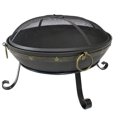 Sunnydaze Decor Sunnydaze Outdoor Camping Or Backyard Steel Victorian Fire Pit Bowl With Handles And Spark Screen - 25" - Black 4 Sunnydaze Decor Sunnydaze Outdoor Camping Or Backyard Steel Victorian Fire Pit Bowl With Handles And Spark Screen - 25" - Black - Image 4