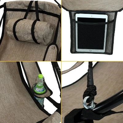 Sunnydaze Decor Sunnydaze Outdoor Olefin Hanging Hammock Chair Swing With Armrests, Side Pouch, Pillow, And Footrest - Beige 2 Sunnydaze Decor Sunnydaze Outdoor Olefin Hanging Hammock Chair Swing With Armrests, Side Pouch, Pillow, And Footrest - Beige - Image 2