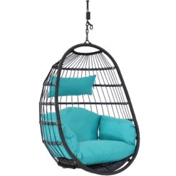 Sunnydaze Decor Sunnydaze Outdoor Resin Wicker Patio Penelope Hanging Basket Egg Chair Swing With Cushions And Headrest - 2pc -Sunnydaze Decor GUEST 44b1406d 0aa4 4f1d 8508 e9433e77e1b0