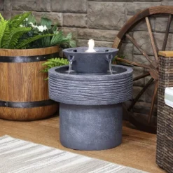 Sunnydaze Decor Sunnydaze 20"H Electric Resin 2-Tier Round Bird Bath Outdoor Water Fountain With LED Lights -Sunnydaze Decor GUEST 47f303fe 917e 4b83 871b cf648bd4d6f2