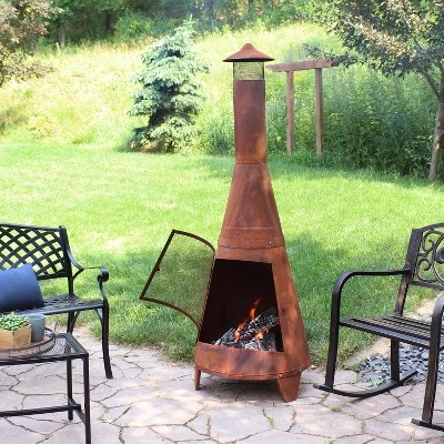 Sunnydaze Decor Sunnydaze Outdoor Backyard Large Freestanding Oxidized Steel Wood-Burning Fire Pit Chiminea - 70" - Rust Finish 2 Sunnydaze Decor Sunnydaze Outdoor Backyard Large Freestanding Oxidized Steel Wood-Burning Fire Pit Chiminea - 70" - Rust Finish - Image 2