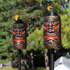 Sunnydaze Decor Sunnydaze Outdoor 3-in-1 Adjustable Height Tiki Face Patio And Lawn Torch Light Set -Sunnydaze Decor GUEST 4a54f348 1b2c 4415 9862 af0224045974