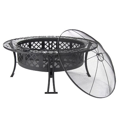 Sunnydaze Decor Sunnydaze Outdoor Camping Or Backyard Steel Diamond Weave Fire Pit Bowl With Spark Screen - 40" - Black 6 Sunnydaze Decor Sunnydaze Outdoor Camping Or Backyard Steel Diamond Weave Fire Pit Bowl With Spark Screen - 40" - Black - Image 6