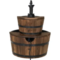 Sunnydaze Decor Sunnydaze 23"H Electric Fir Wood 2-Tier Farmhouse Barrel With Metal Decorative Hand Pump Outdoor Water Fountain -Sunnydaze Decor GUEST 4b57fb31 5d5e 4810 8338 fc45a571a245