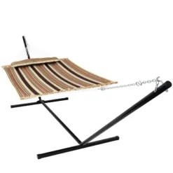 Sunnydaze Decor Sunnydaze 2-Person Quilted Fabric Spreader Bar Hammock With Detachable Pillow And Stand - 400 Lb Weight Capacity/15' Stand -Sunnydaze Decor GUEST 4c59d1f3 e183 41ee 8cc4 3736f262b528