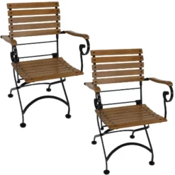 Sunnydaze Decor Sunnydaze Indoor/Outdoor Patio Or Dining Deluxe Chestnut Wooden Folding Bistro Arm Chair - Brown -Sunnydaze Decor GUEST 4dda16d0 6b29 4b0c a818 753661b434cd