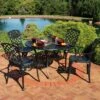 Sunnydaze Decor Sunnydaze Outdoor Crossweave Design Black Cast Aluminum Round Patio Dining Furniture Set With Table And Chairs, 5pc