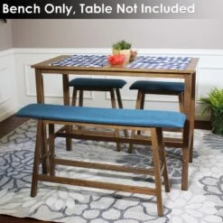 Sunnydaze Decor Sunnydaze Indoor Wooden Counter-Height Dining Bench - Weathered Oak Finish With Blue Cushion -Sunnydaze Decor GUEST 51b429f5 aba9 4ec7 aa32 a745d0a01b7a