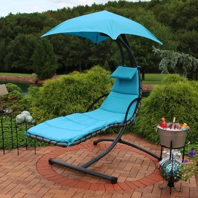 Sunnydaze Decor Sunnydaze Outdoor Hanging Chaise Floating Lounge Chair With Canopy Umbrella And Arc Stand 1 Sunnydaze Decor Sunnydaze Outdoor Hanging Chaise Floating Lounge Chair With Canopy Umbrella And Arc Stand