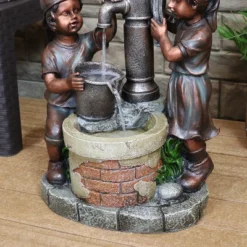 Sunnydaze Decor Sunnydaze 24"H Electric Polyresin Jack And Jill At Farmhouse Pump And Well Outdoor Water Fountain