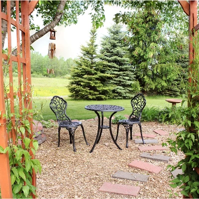 Sunnydaze Decor Sunnydaze Floral Design Cast Aluminum Outdoor Patio Bistro Set, Black, 3pc 6 Sunnydaze Decor Sunnydaze Floral Design Cast Aluminum Outdoor Patio Bistro Set, Black, 3pc - Image 6