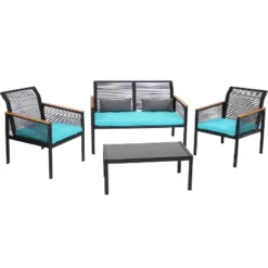 Sunnydaze Decor Sunnydaze Outdoor Rattan Coachford Patio Conversation Furniture Set With Loveseat, Chairs, Seat Cushions, And Coffee Table - 4pc -Sunnydaze Decor GUEST 57fc84b6 1d1e 4828 817b 8a983ceeabdc