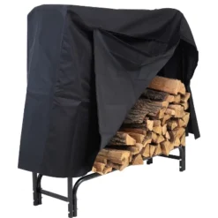 Sunnydaze Decor Sunnydaze Outdoor Heavy-Duty Steel Firewood Log Rack Holder And Weather-Resistant Polyester Log Rack Cover - Black -Sunnydaze Decor GUEST 58dc7f10 8c7f 4c8f 8f69 b4c9eb234103