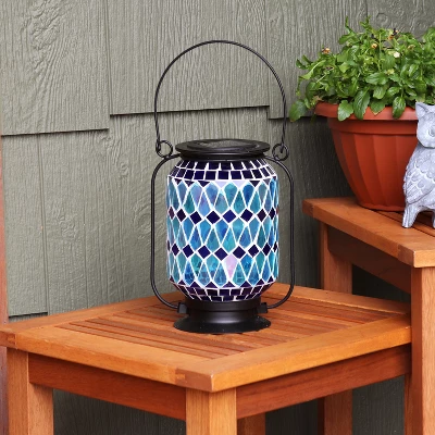 Sunnydaze Decor Sunnydaze Solar LED Outdoor Cool Blue Mosaic Lantern - 8.5" 1 Sunnydaze Decor Sunnydaze Solar LED Outdoor Cool Blue Mosaic Lantern - 8.5"