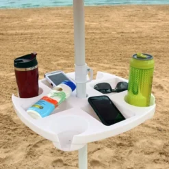 Sunnydaze Decor Sunnydaze Outdoor Drink And Snack Table With Tray Slots And 4 Cup Holders For Beach Umbrella Poles - White -Sunnydaze Decor GUEST 5eb09168 c834 476e 83d1 7b6f3c3b35c8
