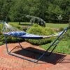Sunnydaze Decor Sunnydaze Outdoor 2-Person Double Polyester Quilted Hammock With Wood Spreader Bar And Matte Blue Steel Multi-Use Stand - Catalina Beach