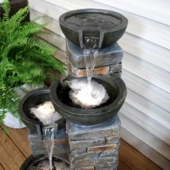 Sunnydaze Decor Sunnydaze 34"H Electric Polyresin Staggered Bowls Tiered Outdoor Water Fountain With LED Lights -Sunnydaze Decor GUEST 6287d433 b8a7 43bd a913 17dce3f88e86