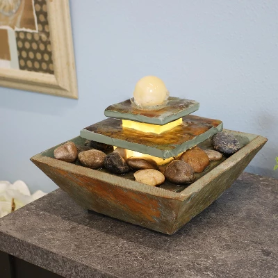 Sunnydaze Decor Sunnydaze Indoor Home Office Slate And Polished Stone Ball Tiered Tabletop Water Fountain With LED Light - 8" 2 Sunnydaze Decor Sunnydaze Indoor Home Office Slate And Polished Stone Ball Tiered Tabletop Water Fountain With LED Light - 8" - Image 2