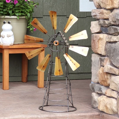 Sunnydaze Decor Sunnydaze Golden Metal Windmill Outdoor Garden Art Statue - 26 In. 1 Sunnydaze Decor Sunnydaze Golden Metal Windmill Outdoor Garden Art Statue - 26 In.