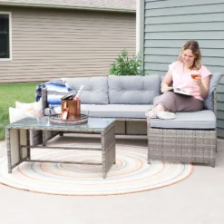 Sunnydaze Decor Sunnydaze Outdoor Longford Patio Sectional Sofa Conversation Set With Cushions And Table - Stone Gray - 3pc -Sunnydaze Decor GUEST 65d816f7 81fd 4404 b499 8adbcc4e2f2e