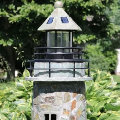 Sunnydaze Decor Sunnydaze Outdoor Backyard Garden Nautical Lighthouse Solar LED Pathlight Statue Figurine - 36" - Cobblestone -Sunnydaze Decor GUEST 660993f4 8b5b 46de 8770 c1501198445b