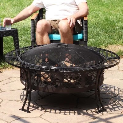 Sunnydaze Decor Sunnydaze Outdoor Camping Or Backyard Steel Diamond Weave Fire Pit Bowl With Spark Screen - 40" - Black 8 Sunnydaze Decor Sunnydaze Outdoor Camping Or Backyard Steel Diamond Weave Fire Pit Bowl With Spark Screen - 40" - Black - Image 8