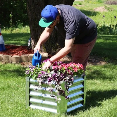 Sunnydaze Decor Sunnydaze Outdoor Lawn And Garden Galvanized Steel Square Raised Vegetable Garden Or Flower Bed Planter Kit - 22" - Silver 4 Sunnydaze Decor Sunnydaze Outdoor Lawn And Garden Galvanized Steel Square Raised Vegetable Garden Or Flower Bed Planter Kit - 22" - Silver - Image 4