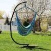 Sunnydaze Decor Sunnydaze Jumbo Extra Large Hanging Rope Hammock Chair Swing With C-Stand - 300 Lb Weight Capacity - Ocean Breeze