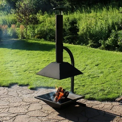 Sunnydaze Decor Sunnydaze Outdoor Backyard Patio Modern Style Steel Wood-Burning Fire Pit Chiminea With Open Sides - 80" - Black 1 Sunnydaze Decor Sunnydaze Outdoor Backyard Patio Modern Style Steel Wood-Burning Fire Pit Chiminea With Open Sides - 80" - Black