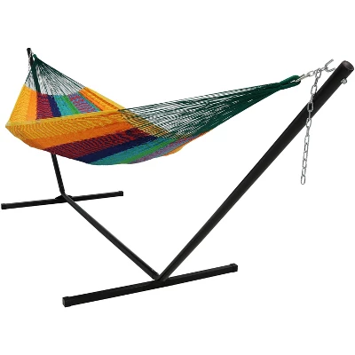Sunnydaze Decor Sunnydaze Mayan Family Hammock Hand-Woven XXL Thick Cord With Stand - 400 Lb Weight Capacity/15' Stand 8 Sunnydaze Decor Sunnydaze Mayan Family Hammock Hand-Woven XXL Thick Cord With Stand - 400 Lb Weight Capacity/15' Stand - Image 8