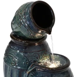 Sunnydaze Decor Sunnydaze 27"H Electric Ceramic Dark Turquoise Tour De Vase Outdoor Water Fountain With LED Lights -Sunnydaze Decor GUEST 7115ea24 f504 49c2 8095 d88f759afdda