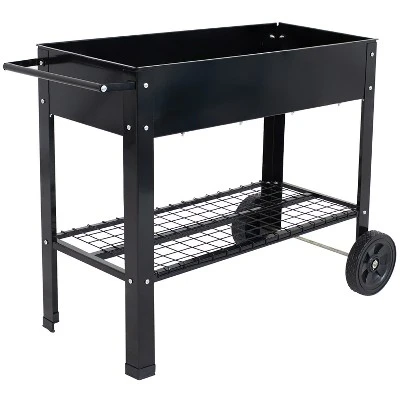 Sunnydaze Decor Sunnydaze Outdoor Galvanized Steel Raised Mobile Elevated Planter Cart With Handlebar And Wheels - 43" 8 Sunnydaze Decor Sunnydaze Outdoor Galvanized Steel Raised Mobile Elevated Planter Cart With Handlebar And Wheels - 43" - Image 8