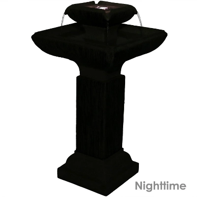 Sunnydaze Decor Sunnydaze 26"H Electric Resin 2-Tier Outdoor Square Bird Bath Water Fountain With LED Lights 2 Sunnydaze Decor Sunnydaze 26"H Electric Resin 2-Tier Outdoor Square Bird Bath Water Fountain With LED Lights - Image 2