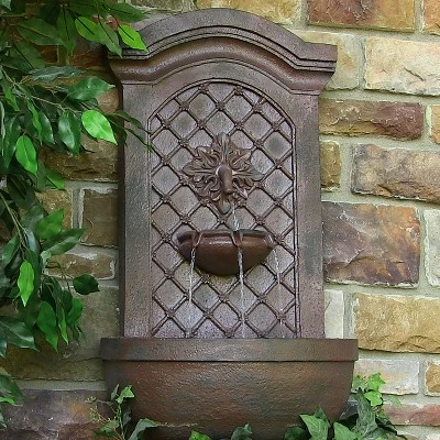 Sunnydaze Decor Sunnydaze 31"H Solar-Powered Polystone Rosette Leaf Outdoor Wall-Mount Fountain 1 Sunnydaze Decor Sunnydaze 31"H Solar-Powered Polystone Rosette Leaf Outdoor Wall-Mount Fountain