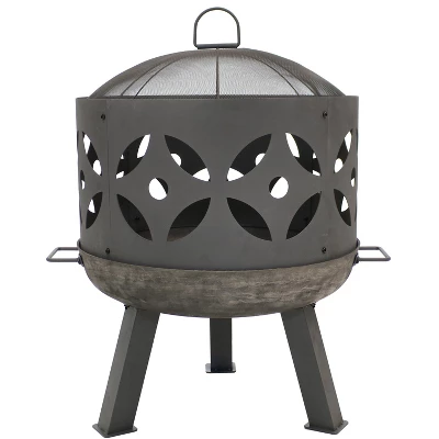 Sunnydaze Decor Sunnydaze Outdoor Camping Or Backyard Cast Iron Retro Round Fire Pit Bowl With Handles And Spark Screen - 26" - Black 4 Sunnydaze Decor Sunnydaze Outdoor Camping Or Backyard Cast Iron Retro Round Fire Pit Bowl With Handles And Spark Screen - 26" - Black - Image 4