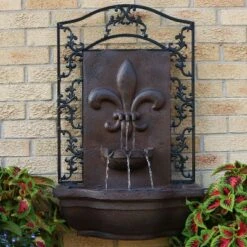 Sunnydaze Decor Sunnydaze 33"H Solar-Powered Polystone French Lily Design Outdoor Wall-Mount Water Fountain
