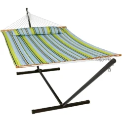 Sunnydaze Decor Sunnydaze Outdoor 2-Person Double Polyester Quilted Hammock With Wood Spreader Bar And 12ft Black Steel Stand 33 Sunnydaze Decor Sunnydaze Outdoor 2-Person Double Polyester Quilted Hammock With Wood Spreader Bar And 12ft Black Steel Stand -Sunnydaze Decor GUEST 7c2fc1a6 fcda 42a7 b4b3 fc60aa4e3a4e