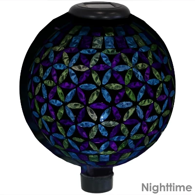 Sunnydaze Decor Sunnydaze Blue Cool Blooms Glass Mosaic Indoor/Outdoor Gazing Globe With Solar Light - 10" Diameter - Blue And Green 2 Sunnydaze Decor Sunnydaze Blue Cool Blooms Glass Mosaic Indoor/Outdoor Gazing Globe With Solar Light - 10" Diameter - Blue And Green - Image 2
