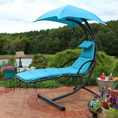 Sunnydaze Decor Sunnydaze Outdoor Hanging Chaise Floating Lounge Chair With Canopy Umbrella And Arc Stand 5 Sunnydaze Decor Sunnydaze Outdoor Hanging Chaise Floating Lounge Chair With Canopy Umbrella And Arc Stand - Image 5