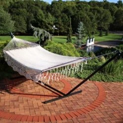 Sunnydaze Decor Sunnydaze Deluxe American Style Hand-Woven Cotton And Nylon Mayan Hammock With Stand - 400 Lb Weight Capacity/15' Stand