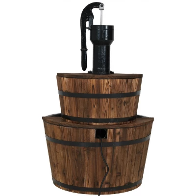 Sunnydaze Decor Sunnydaze 34"H Electric Fir Wood 2-Tier Farmhouse Barrel With Metal Decorative Hand Pump Outdoor Water Fountain 7 Sunnydaze Decor Sunnydaze 34"H Electric Fir Wood 2-Tier Farmhouse Barrel With Metal Decorative Hand Pump Outdoor Water Fountain - Image 7