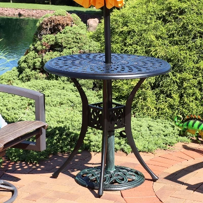 Sunnydaze Decor Sunnydaze Outdoor Heavy-Duty Cast Iron Decorative Design Patio Yard Round Umbrella Base Stand - 17" - Green 4 Sunnydaze Decor Sunnydaze Outdoor Heavy-Duty Cast Iron Decorative Design Patio Yard Round Umbrella Base Stand - 17" - Green - Image 4