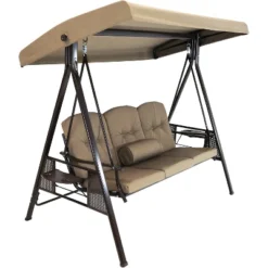 Sunnydaze Decor Sunnydaze Outdoor 3-Person Aluminum Patio Swing With Adjustable Canopy, Cushions And Pillow -Sunnydaze Decor GUEST 80427e80 909a 45cf 9726 35771c8ceec4