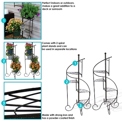 Sunnydaze Decor Sunnydaze Indoor/Outdoor Iron Metal 4-Tiered Potted Flower Plant Stand With Spiral Staircase Design - 56" - Black - 2pk 7 Sunnydaze Decor Sunnydaze Indoor/Outdoor Iron Metal 4-Tiered Potted Flower Plant Stand With Spiral Staircase Design - 56" - Black - 2pk - Image 7