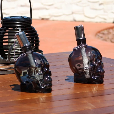 Sunnydaze Decor Sunnydaze Grinning Skull Glass Tabletop Torches 1 Sunnydaze Decor Sunnydaze Grinning Skull Glass Tabletop Torches
