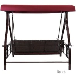 Sunnydaze Decor Sunnydaze 3-Person Outdoor Patio Swing With Adjustable Canopy Shade, Foldable Side Tables, Cushions And Pillow, Merlot -Sunnydaze Decor GUEST 8508ed17 3205 4609 a1c1 2b941305f755