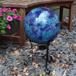 Sunnydaze Decor Sunnydaze Deep Ocean Swirl Gazing Globe, Blue Crackled Mosaic Glass, 10"