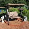 Sunnydaze Decor Sunnydaze 2-Person Outdoor Patio Swing With Adjustable Canopy Shade, Cushions And Pillow, Beige