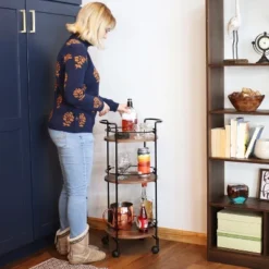 Sunnydaze Decor Sunnydaze Round Metal 3-Tier Bar Cart - Indoor Furniture With Wheels - Brown - 34.5” H 18 Sunnydaze Decor Sunnydaze Round Metal 3-Tier Bar Cart - Indoor Furniture With Wheels - Brown - 34.5” H -Sunnydaze Decor GUEST 8b3b3ed3 428e 4f39 aefb 621566c73da0